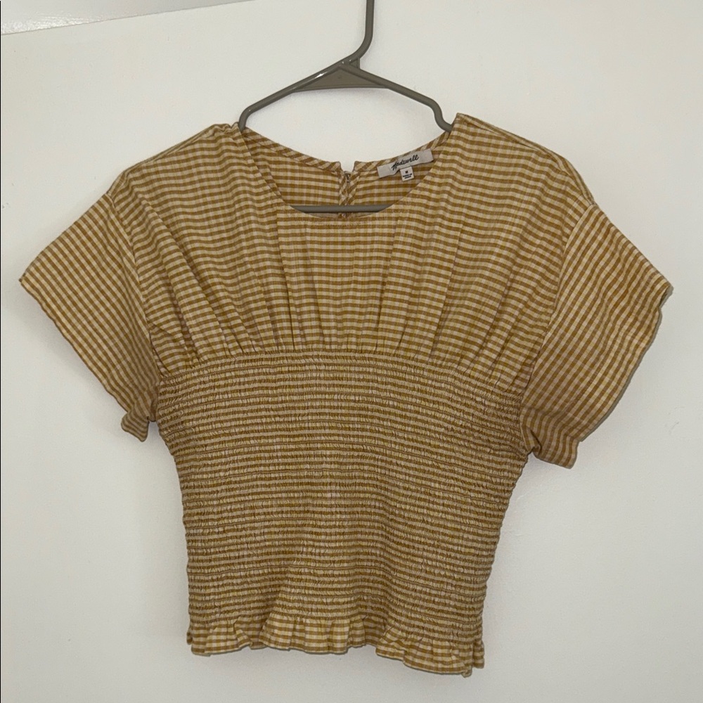 Madewell Mustard Striped Smocked Blouse